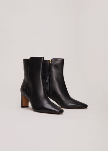 Phase Eight Black Leather Boots Black Australia | XY0974185